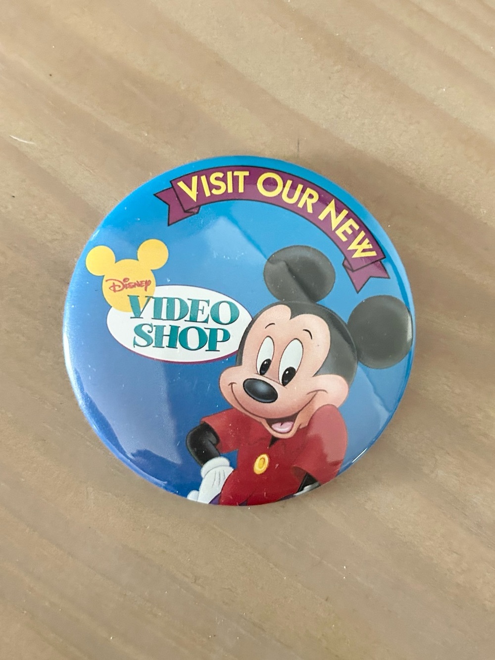 Vintage Disney Video Shop Mickey Mouse 3 Inch Button Pin